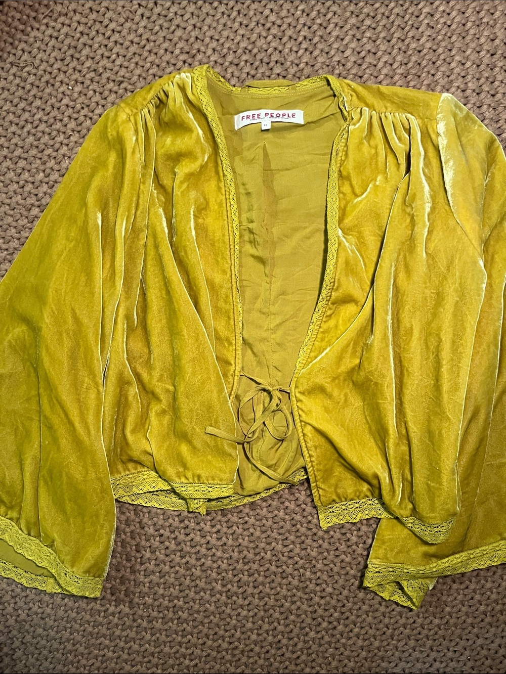 Free People Velvet Bed Jacket Yellow Size XS